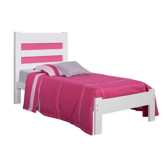 Imagem de Cama Madeira Maciça Solteiro Branco Com Rosa Atraente