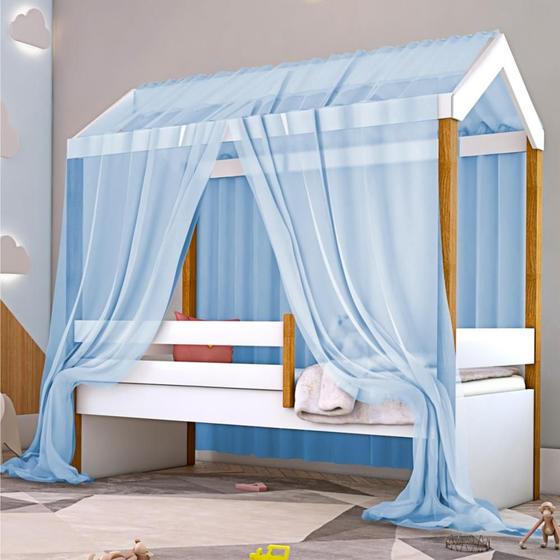 Imagem de Cama Montessori Exclusiv Solteiro com Colchão e Voal Azul