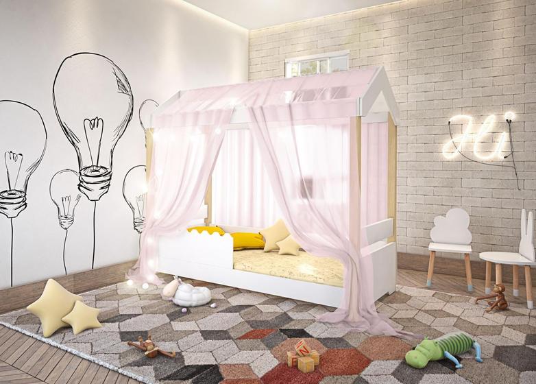 Imagem de Cama Montessori Princesa Casinha Voal e Leds Rosa Solteiro