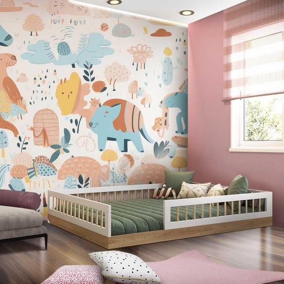 Imagem de Cama Montessoriana Casal Infantil Com Colchão Aveiro Oak Branco Aconchego Shop JM