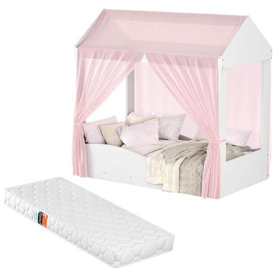 Imagem de Cama Montessoriana Colina Com Proteção Lateral Para Quarto De Menina Princesa Com Voal E Colchão