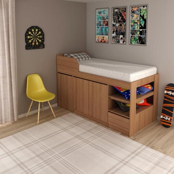 Imagem de Cama Multifuncional com Armário e Escrivaninha - Amêndoa
