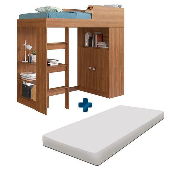 Imagem de Cama Multifuncional Com Escrivaninha E Colchão Solteiro Nogal Sally Shop JM