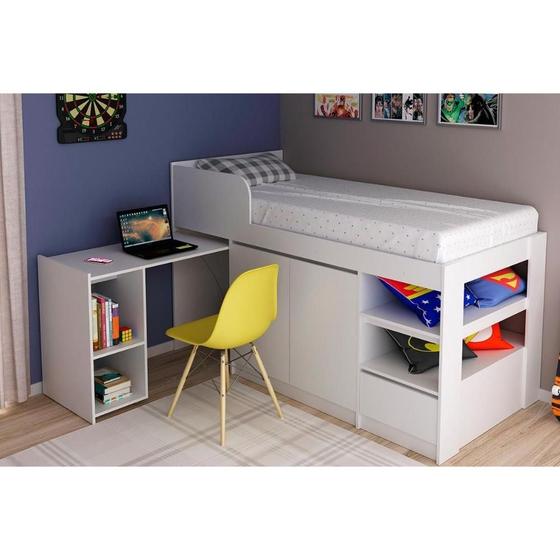 Imagem de Cama Multifuncional Juvenil CM8021 c/ Escrivaninha Branco - Tecno Mobili