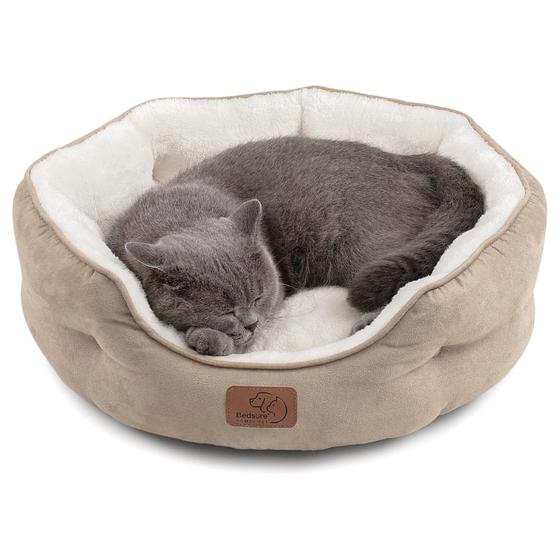 Imagem de Cama para animais de estimação Bedsure para cães e gatos pequenos, redonda de 50 cm, camelo