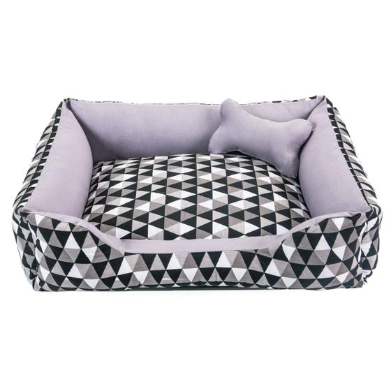 Imagem de Cama para Cachorro Grande 70X55 Com Zíper Estampa Geométrico Preto Cinza