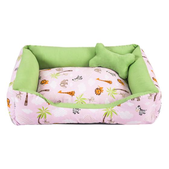 Imagem de Cama para Cachorro Médio 60X50 Com Zíper Estampa Safari Rosa Com Verde