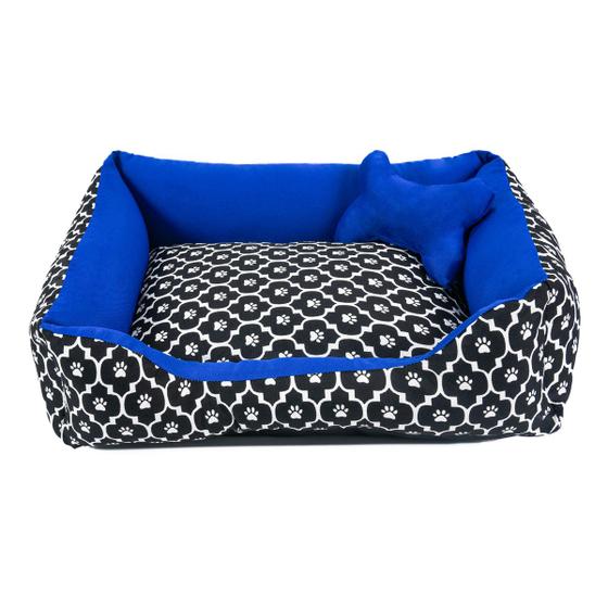 Imagem de Cama para Cachorro ou Gato Tamanho Grande 70x55cm + Ossinho Patinha Azul