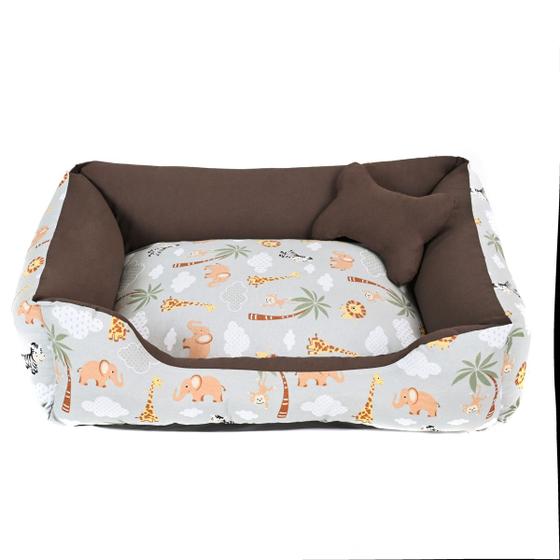 Imagem de Cama para Cachorro ou Gato Tamanho Grande 70x55cm + Ossinho Safari Cinza Com Marrom