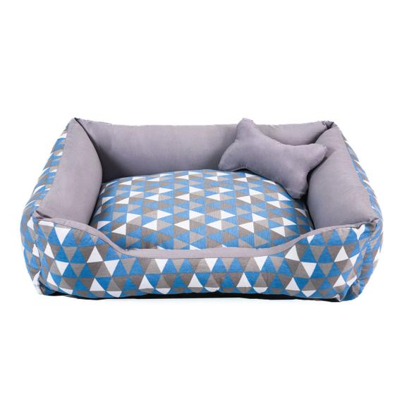 Imagem de Cama para Cachorro ou Gato Tamanho Médio 60x55cm + Ossinho Geométrico Turquesa Cinza