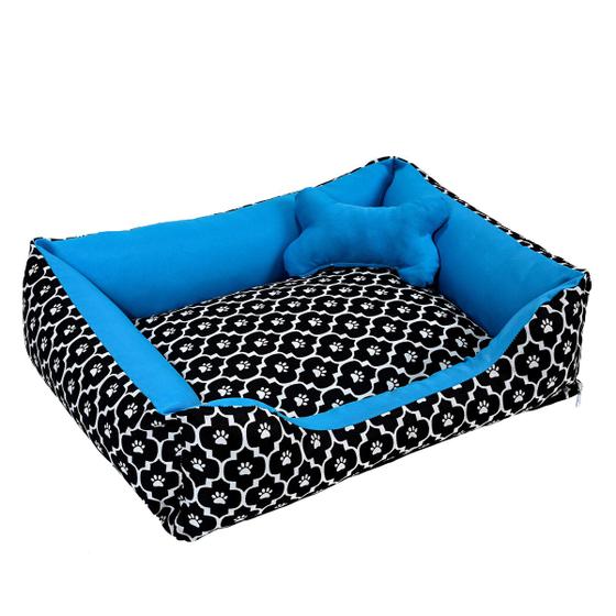 Imagem de Cama para Cachorro ou Gato Tamanho Médio 60x55cm + Ossinho Patinha Turquesa