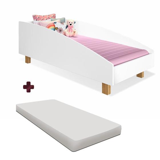 Cama Para Criança Com Colchão E Proteção Lateral Branco Mel Encanto ...