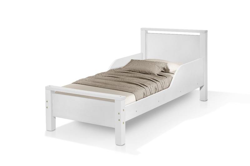 Imagem de cama pequena infantil juvenil branca pes de madeira