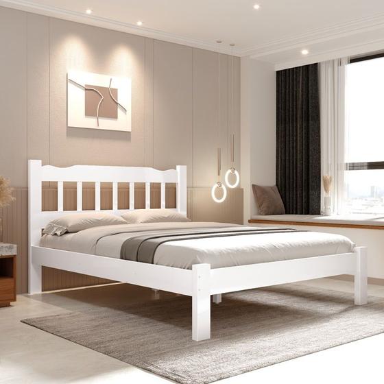 Imagem de Cama Perola Queen 160 Madeira Maciça Reforçada Branco Nemargi