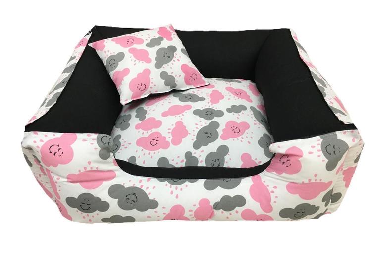 Imagem de Cama Pet + Almofada P Cachorro Médio - Nuvem Rosa/Preto