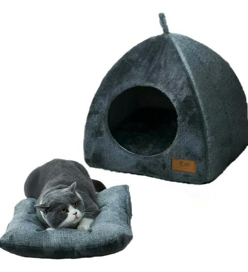 Imagem de Cama Pet Caverna Tenda Macio Conforto Gato Cachorro Cinza