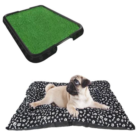 Imagem de Cama Pet Confortável Pequeno Preto + Tapete Canino Grama Pet