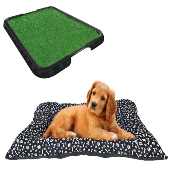 Imagem de Cama Pet Dog Lavável Preto Médio + Tapete Higiênico Lavável