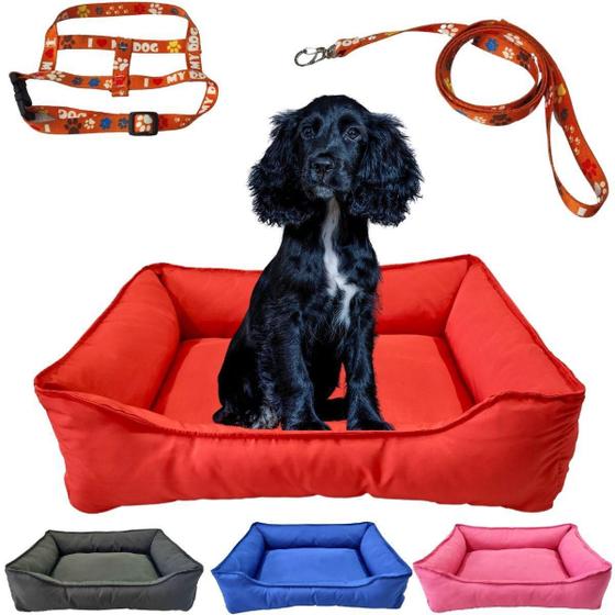 Imagem de Cama Pet Retangular M Tactel Com Zíper + Coleira Peitoral
