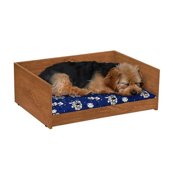 Imagem de Cama Pet Retangular Resistente Caminha Estofada Ultra Macia Almofada Removível Lavável Para Cachorro Gato D&V - Freijó/Azul- RPM