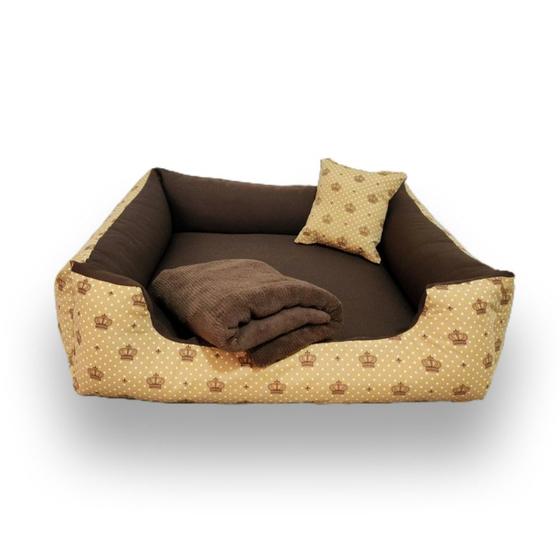 Imagem de cama pra cachorro cama pra gato caminha pet até 12kg+ mantinha  cama ( marrom coroinhas )