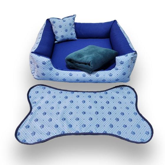 Imagem de cama pra cachorro ou gato kit pets médios até 12kg caminha média +tapete e mantinha