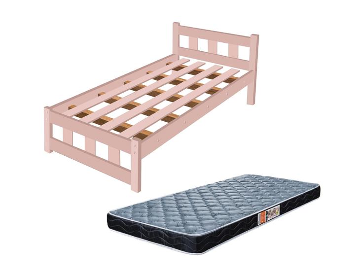 Imagem de Cama Quarto Solteiro Pop Com Estrado De Madeira Maciça Com Colchão Incluso