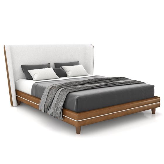 Imagem de Cama Queen 160cm Com Cabeceira Many P02 Bouclê Off/Caramelo - Mpozenato