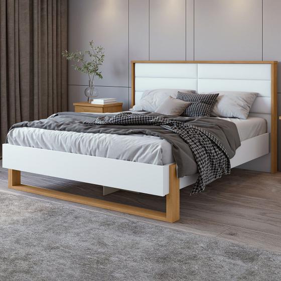 Imagem de Cama Queen Freetown com Led Amêndoa Clean/Branco 81591 - Móveis Lopas
