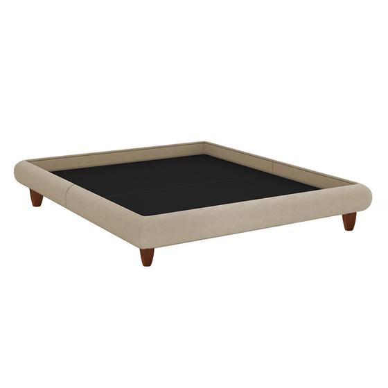 Imagem de Cama Queen Japonesa 176cm Pés Madeira Haru Linho Bege - Sallar Home