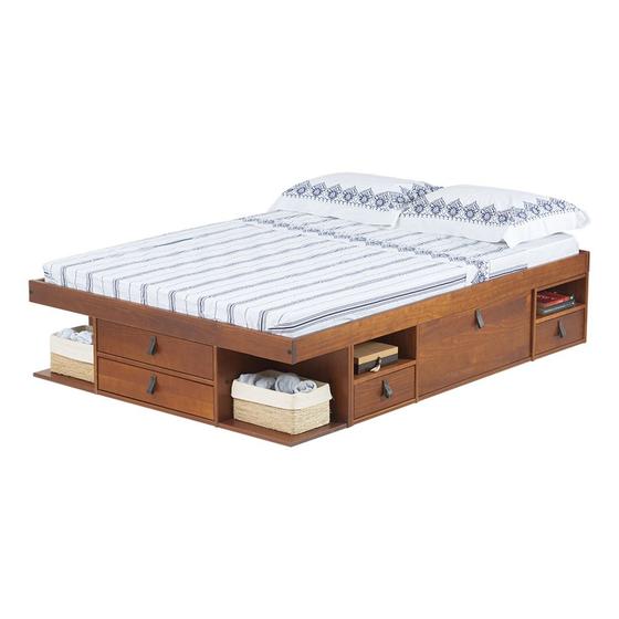 Imagem de Cama Queen Size de Madeira com 6 Gavetas Bali Meu Móvel de Madeira - Caramelo