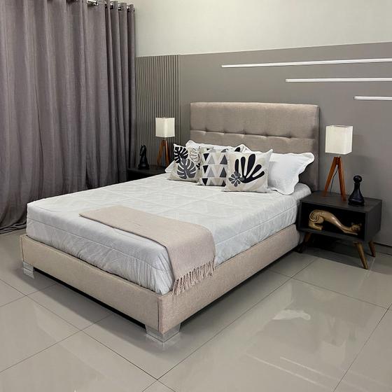 Imagem de Cama Reforçada Com Cabeceira Berlim Linho Bege RBL Queen 1,60 X 2,00