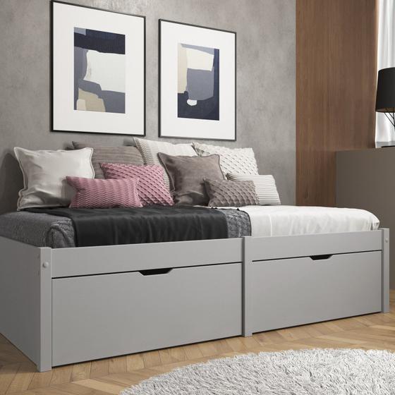 Imagem de Cama Solteiro 2 Gavetas Madeira Maciça Beauty Cool Grey