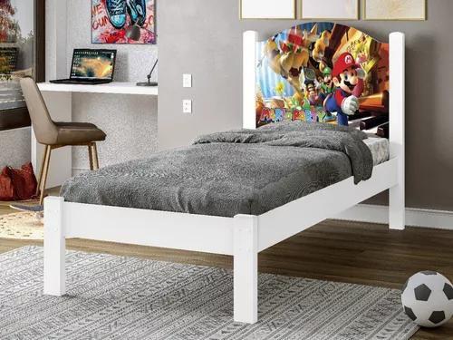 Imagem de Cama Solteiro  Adesivada Super Mario 100% Mdf - Extrado Madeira - P/Colchão 188 x 88