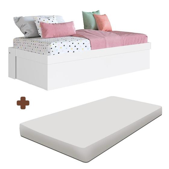 Imagem de Cama Solteiro Articulável Com Baú E Colchão Branco Hezo Shop Jm