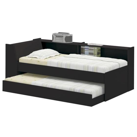 Imagem de Cama Solteiro Bicama Bau Estante 2 Nichos BB2829 Preto Dtall