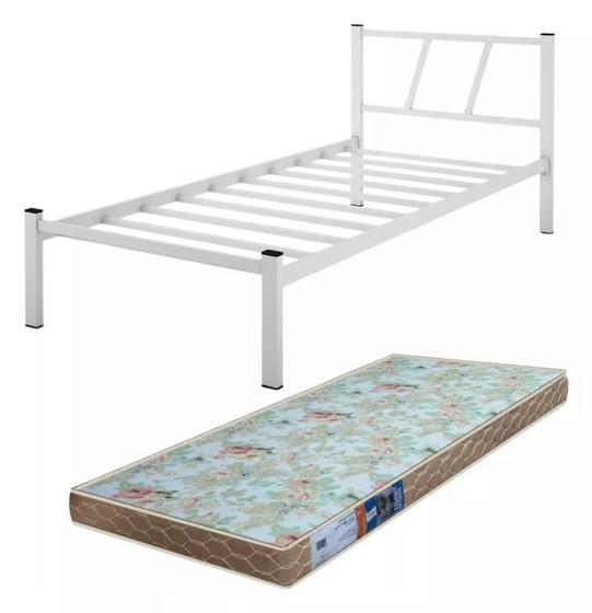 Imagem de Cama Solteiro Bruna Aço Estilo Industrial Sistema De Encaixe Com Colchão D23