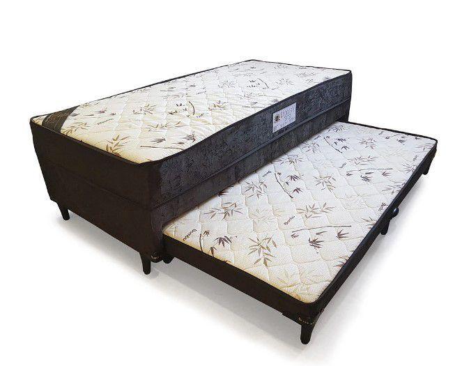 Imagem de Cama Solteiro C/ cama Auxiliar Ortopédica 88 x 188- Suede Marrom - Tampo Bambu Marrom