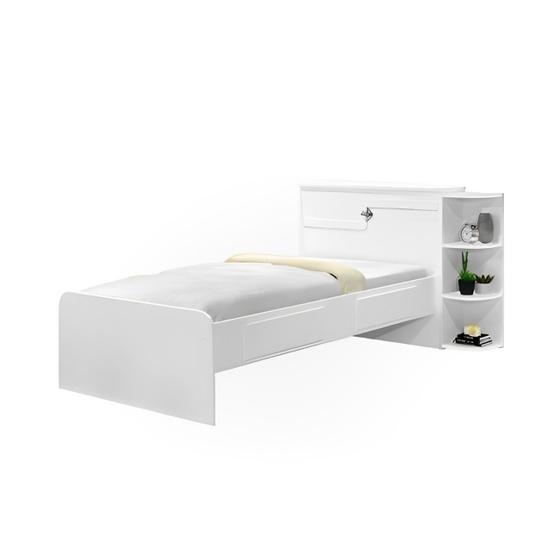 Imagem de Cama Solteiro Cabeceira Baú 2 Gavetas 3 Nichos Hortencia Branco / Branco Lilás Flex 