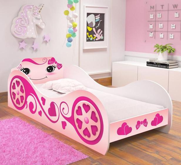 Cama Solteiro Carruagem Alice Rosa com Colchão - RPM Móveis Menor preço em Cama Solteiro Carruagem Alice Rosa com Colchão - RPM Móveis