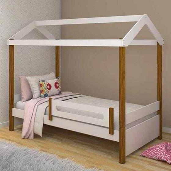 Cama Solteiro Casinha Montessoriana Eliz com Grade de Proteção Branco/mel Menor preço em Cama Solteiro Casinha Montessoriana Eliz com Grade de Proteção Branco/mel