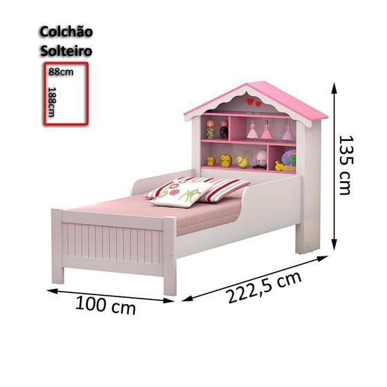 Cama Solteiro Casinha Princesa Branco e Rosa - Menina Infantil - Vitamov Menor preço em Cama Solteiro Casinha Princesa Branco e Rosa - Menina Infantil - Vitamov