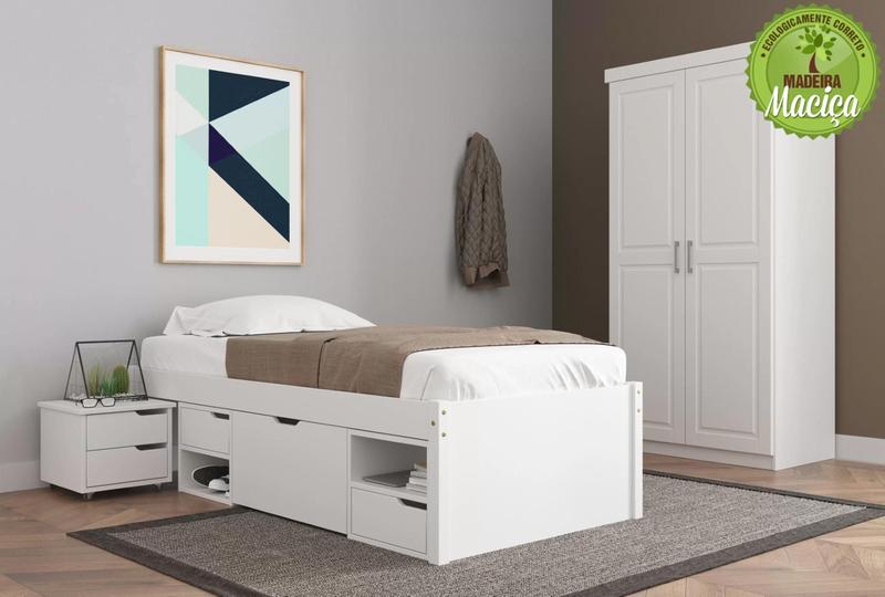 Cama Solteiro com 3 Gavetas e 1 Mesa de Cabeceira Charme Inter Link Menor preço em Cama Solteiro com 3 Gavetas e 1 Mesa de Cabeceira Charme Inter Link