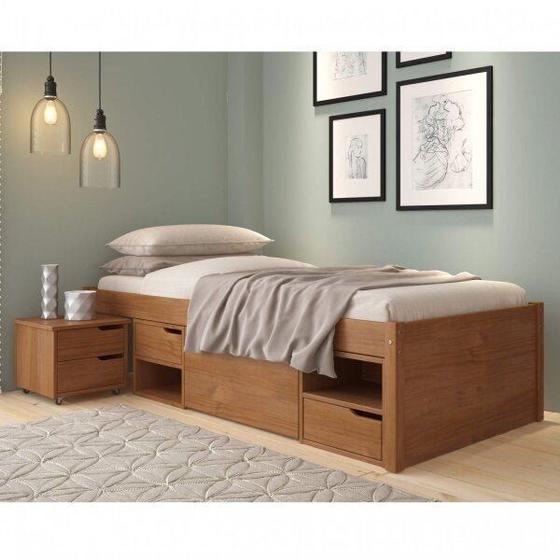 Imagem de Cama Solteiro com 3 Gavetas e 1 Mesa de Cabeceira Charme
