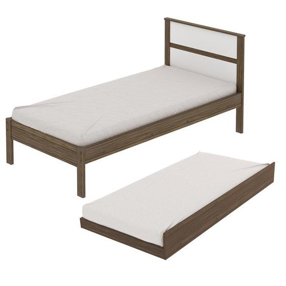 Imagem de Cama Solteiro Com Auxiliar CM8004 CM8008 QT7 Nogal Branco Tecno Mobili