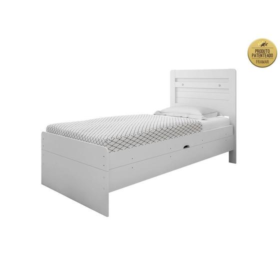 Cama Solteiro com Baú 0,88 Larissa MDF Framar Branco Menor preço em Cama Solteiro com Baú 0,88 Larissa MDF Framar Branco