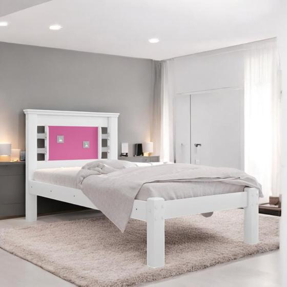 Imagem de Cama Solteiro com Cabeceira Flex Laribella Branca e Rosa