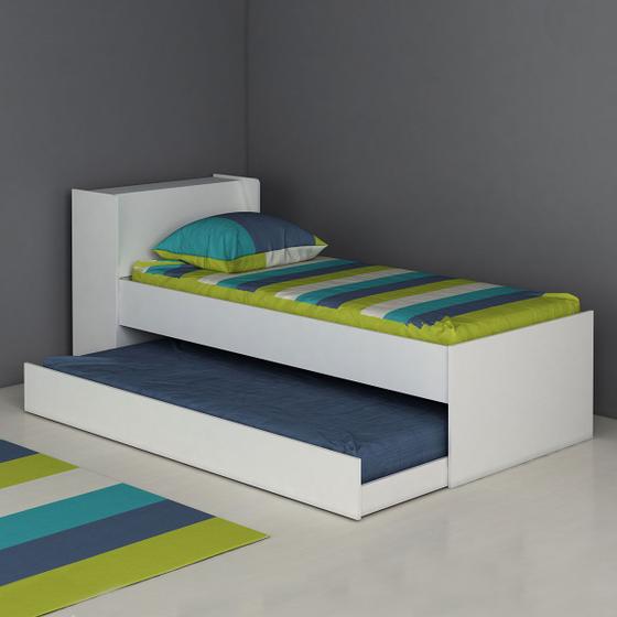 Cama Solteiro Com Cama Auxiliar Bicama Cabeceira Baú 85x220 Cm MDP Branco - ClickLar Menor preço em Cama Solteiro Com Cama Auxiliar Bicama Cabeceira Baú 85x220 Cm MDP Branco - ClickLar