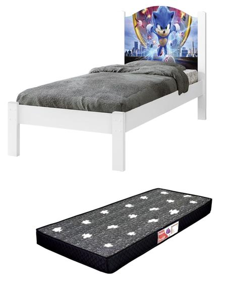 Imagem de Cama Solteiro Com Colchão Adesivada Sonic Menino MDF 