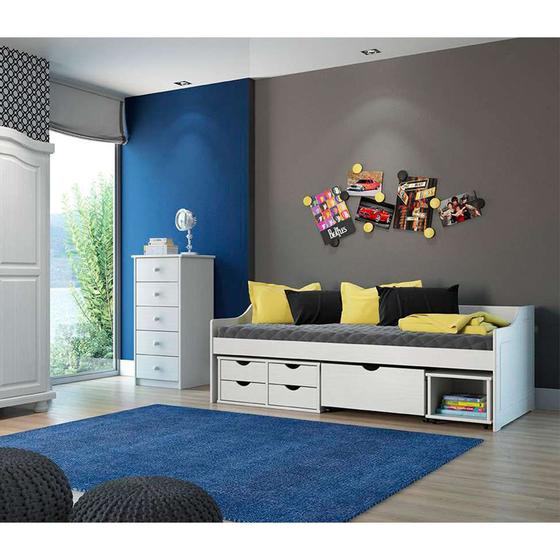 Menor preço em Cama Solteiro com Mesa de Apoio Floro Branca